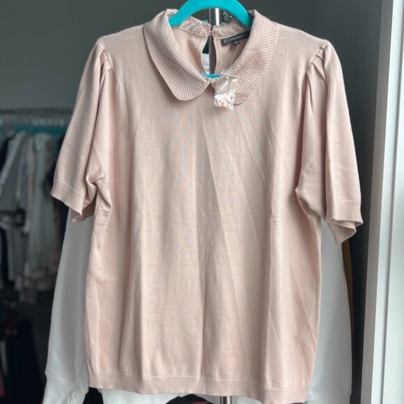 Adrianna Papell Peter Pan Collar Short-sleeve Top - Picture 1 of 3